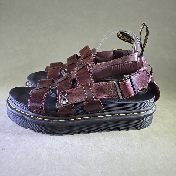 Dr. Martens Terry Brown Leather Sandals Mens US 11 Strap Loop Comfort Pull On
